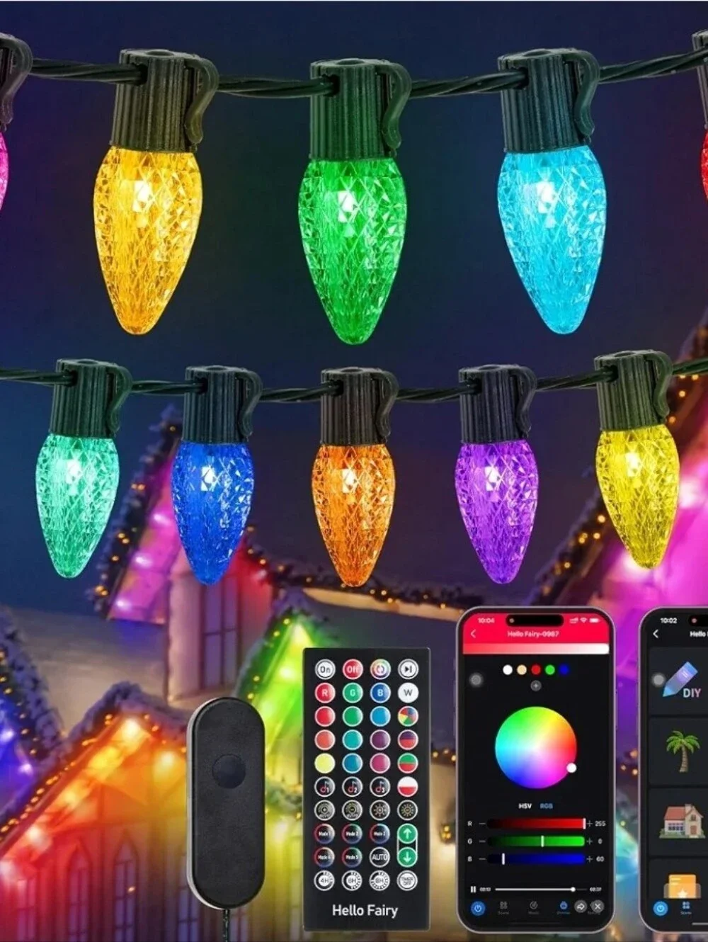 Strawberry Outdoor Christmas String Lights - Multicolor - Smart App Control, NEW